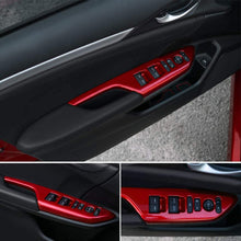 CKE Civic ABS Armrest Window Rise Lift Down Control Switch Door Lock Panel Cover Trim for 10th Gen Honda Civic 2019 2018 2017 2016 - Red