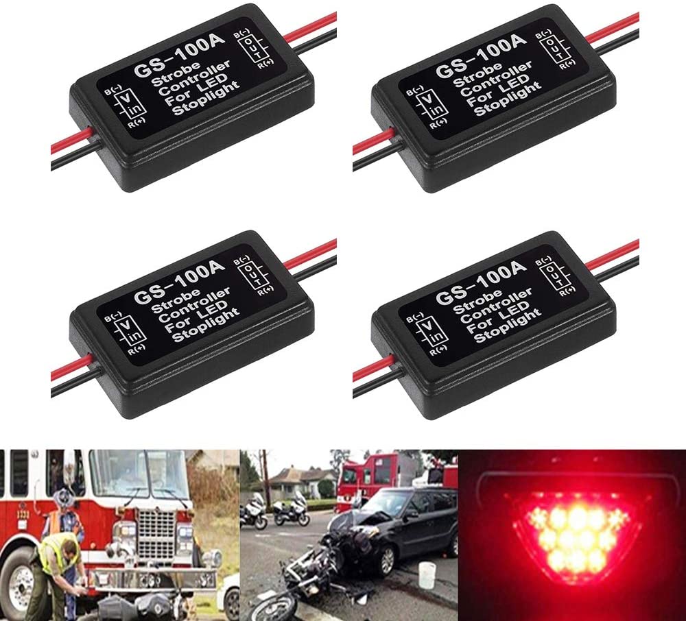 BlyilyB 12V-24V Flash Strobe Controller Flasher Module for 3rd LED Brake Lamp Tail Stop Lamp (Pack of 4)