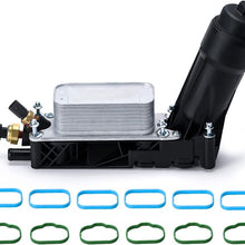 PTNHZ Oil Cooler Filter Adapter Housing w/ Sensors Gaskets Kit Relacement For 14-17 Chrysler 200/300 Dodge Caravan Jeep Cherokee Ram 1500 3.6L V6 Aluminum Silver 68105583AF
