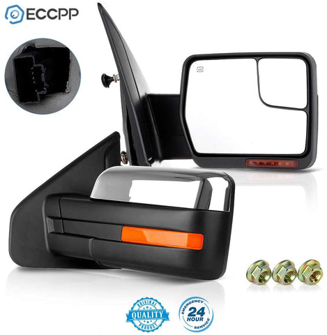 ECCPP Pair Driver Passenger Side View Mirror Replacement fit for Ford F-150 2004-2014 Power Heated Chrome Puddle Signal Light