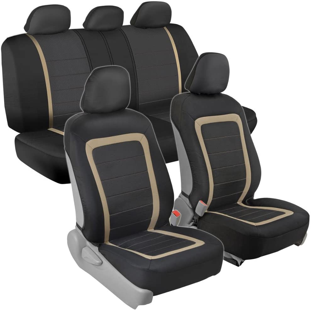 Advanced Performance Car Seat Covers - Instant Install Sideless Fronts + Full Interior Set for Auto (Beige)