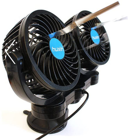 KEM Vehicle Cooling Fan Summer Cooling Air Circulator 3D Stereo Twin Plus Rotatable with Suction Cup & Cigarette Lighter Plug (12V)