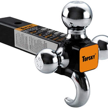 TOPSKY TS2011 Trailer Hitch Tri Ball Mount with Hook, 2 Inch Receiver, Hollow Shank Tow Hitch, Black & Chrome