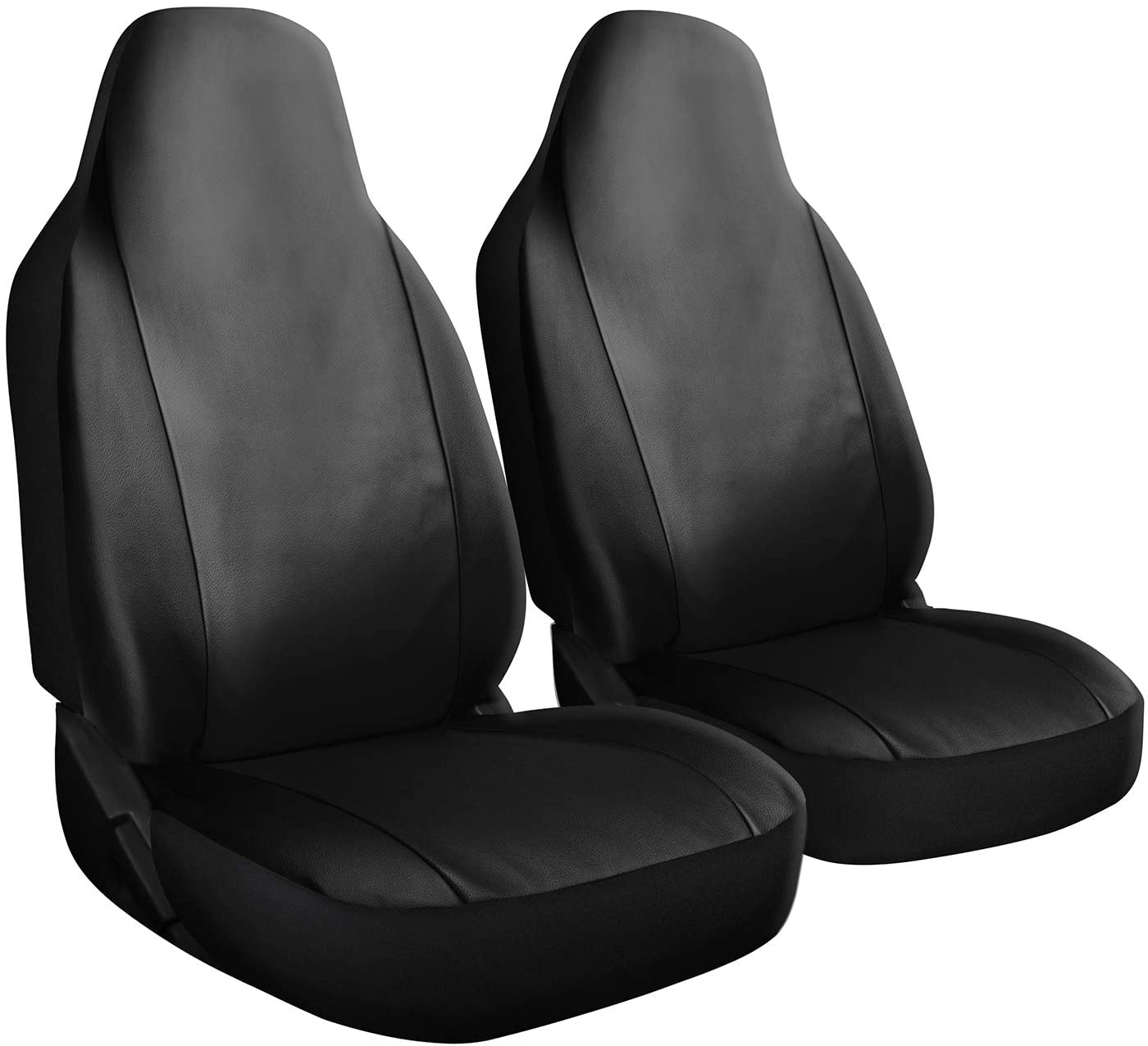 OxGord Car Seat Cover - PU Leather Solid Black with Front Low Bucket Seat - Universal Fit for Cars, Trucks, SUVs, Vans - 2 pc Set