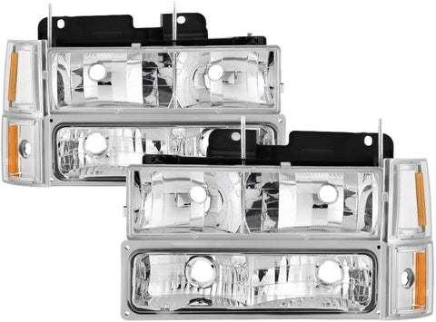 GMC Yukon 94-99 ( Not Compatible With Seal Beam Headlight ) Headlights W/ Corner & Parking Lights 8pcs sets -Chrome