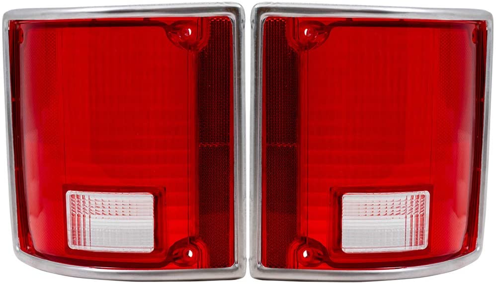 Replacement Driver and Passenger Set Tail Lights Lens with Chrome Trim Compatible with 73-91 C/K Pickup Truck SUV 5968329 5968330