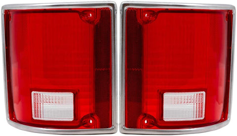 Replacement Driver and Passenger Set Tail Lights Lens with Chrome Trim Compatible with 73-91 C/K Pickup Truck SUV 5968329 5968330