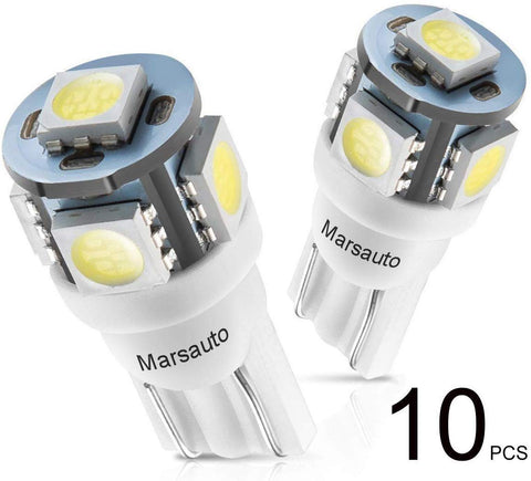 Marsauto 194 LED Light Bulb 6000K 168 T10 2825 5SMD LED Replacement Bulbs for Car Dome Map Door Courtesy License Plate Lights (Pack of 10)