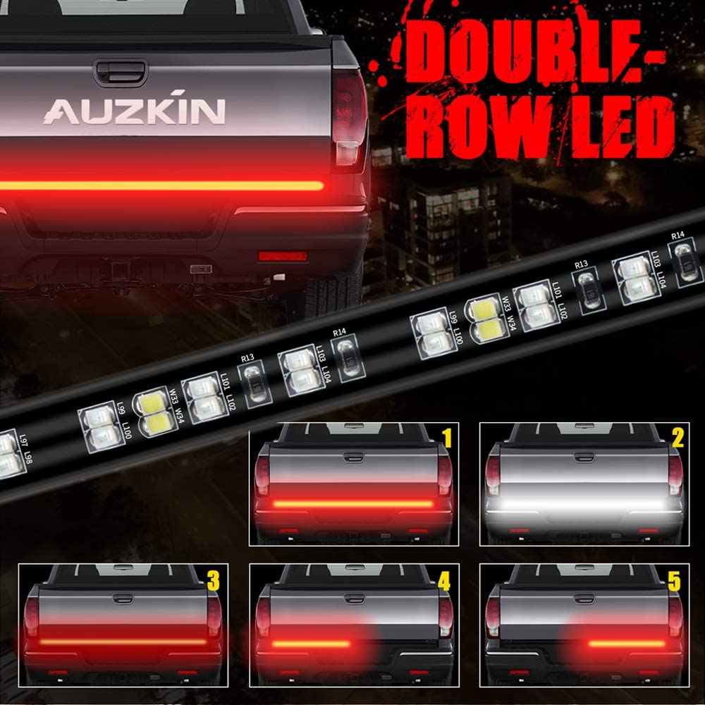 AUZKIN 60 Inches Tailgate Light Bar Double Row LED Light Strip Brake Running Turn Signal Reverse Tail Lights for Trucks Trailer Pickup Car RV Van Jeep Towing Vehicle,Red White,No Drill