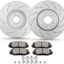 LSAILON Slotted Drilled Brake Rotors Ceramic Pads Front Fit for 2009-2010 for Pontiac Vibe, 2008-2014 for Scion xD, 2009-2019 for Toyota Corolla, 2009-2013 for Toyota Matrix,hardware