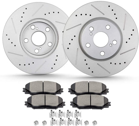 CTCAUTO Ceramic Brake Rotor Pad and Clip Hardware Kits fit for 2009-2010 for Pontiac Vibe, 2008-2014 for Scion xD, 2009-2019 for Toyota Corolla, 2009-2013 for Toyota Matrix
