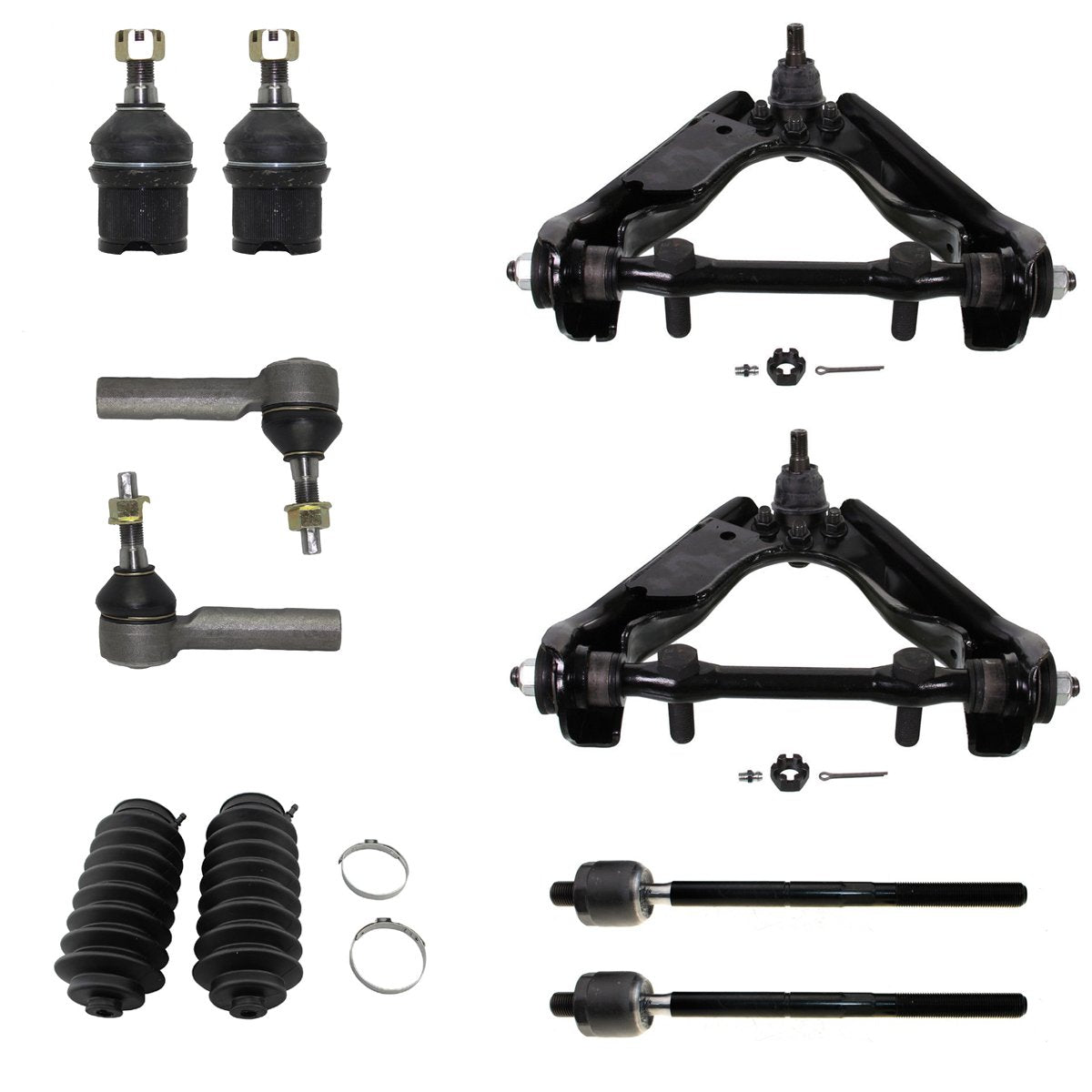 Front Upper Control Arms w/Ball Joints Assembly & Lower Ball Joints + Inner & Outer Tie Rods 10pc Kit for 2000-04 Dodge Dakota 4WD - [2000-03 Dodge Durango 4x4]