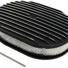 Assault Racing Products A6020-3PBK 12 x 2 Oval Full Polished Finsned Black Aluminum Air Cleaner Assembly Retro