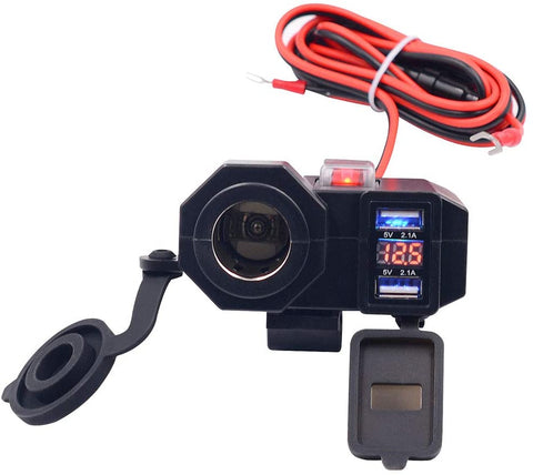 12V Waterproof Motorcycle Dual USB Phone Power Socket Charger LED Auto Parts with Black