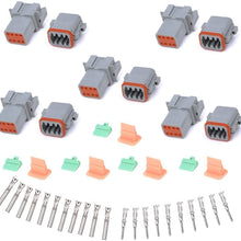 MUYI 10 Kit 4 Pin Way DT Series Connector Gray Receptacle IP67 Waterproof Heavy Duty 14-20 AWG 13 Amps Continuous DT04-4P DT04-4S w/Wedge Lock W4P W4S (10 Kits, 4 Pin)