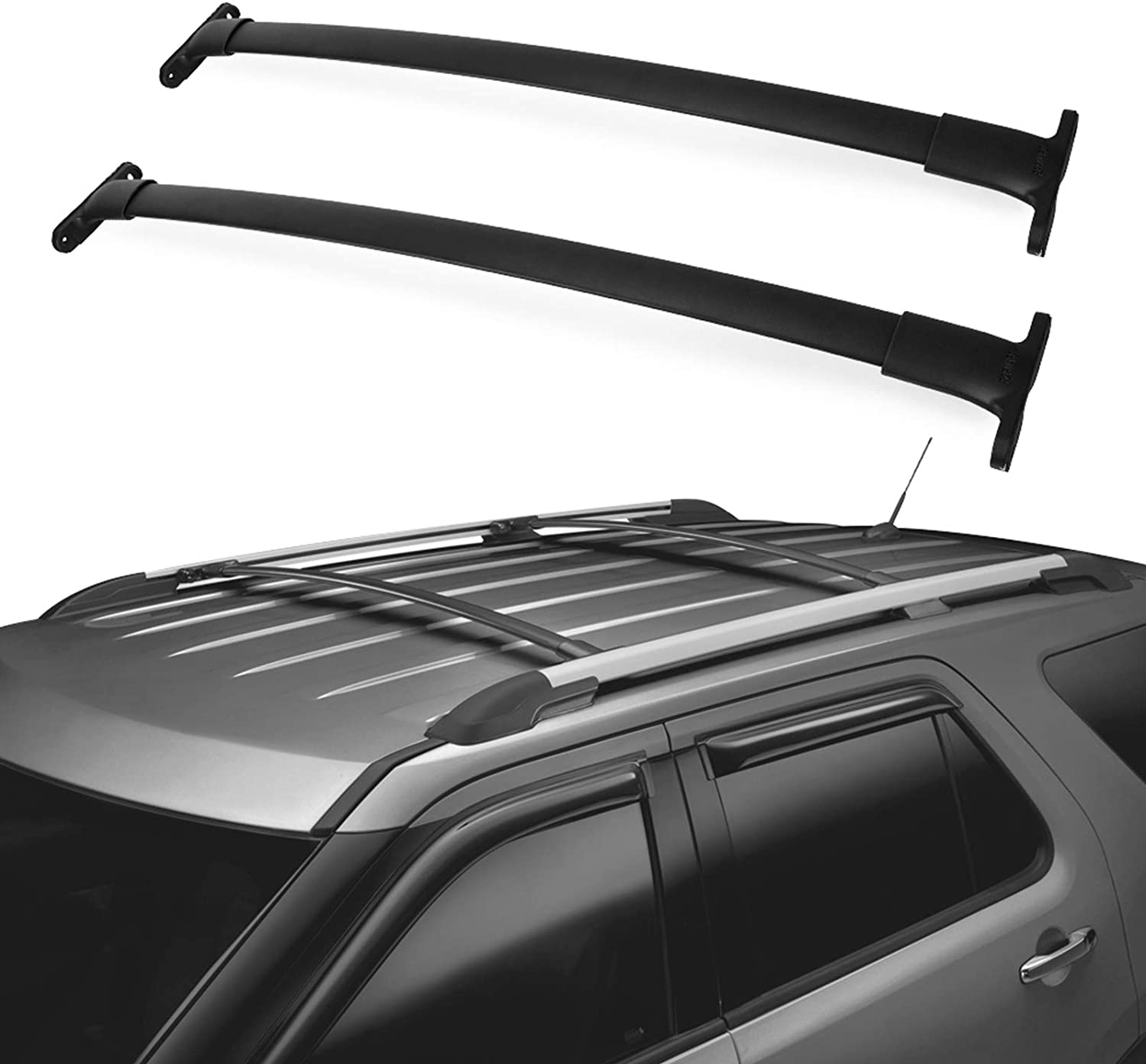 LEDKINGDOMUS Roof Rack Cross Bars Compatible for 2016-2019 Ford Explorer, Aluminum Luggage Crossbars Cargo Rooftop Carrier Carrying Canoe Kayak Bike Roof Bag