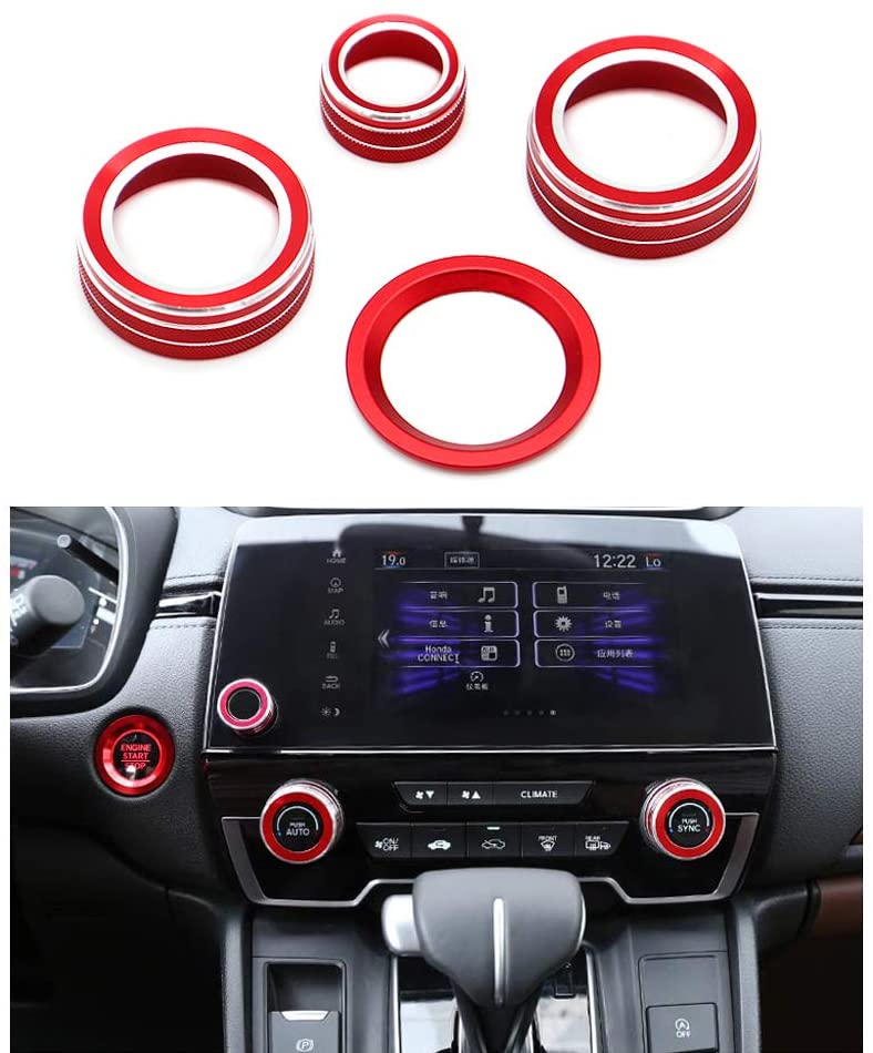 Thor-Ind 4pcs Aluminum Interior Console Trim for Honda CRV CR-V 2017 2018 2019 AC Air Conditioning Knob Start Stop Button Navigation Volume Knob Cover Trim (Red)
