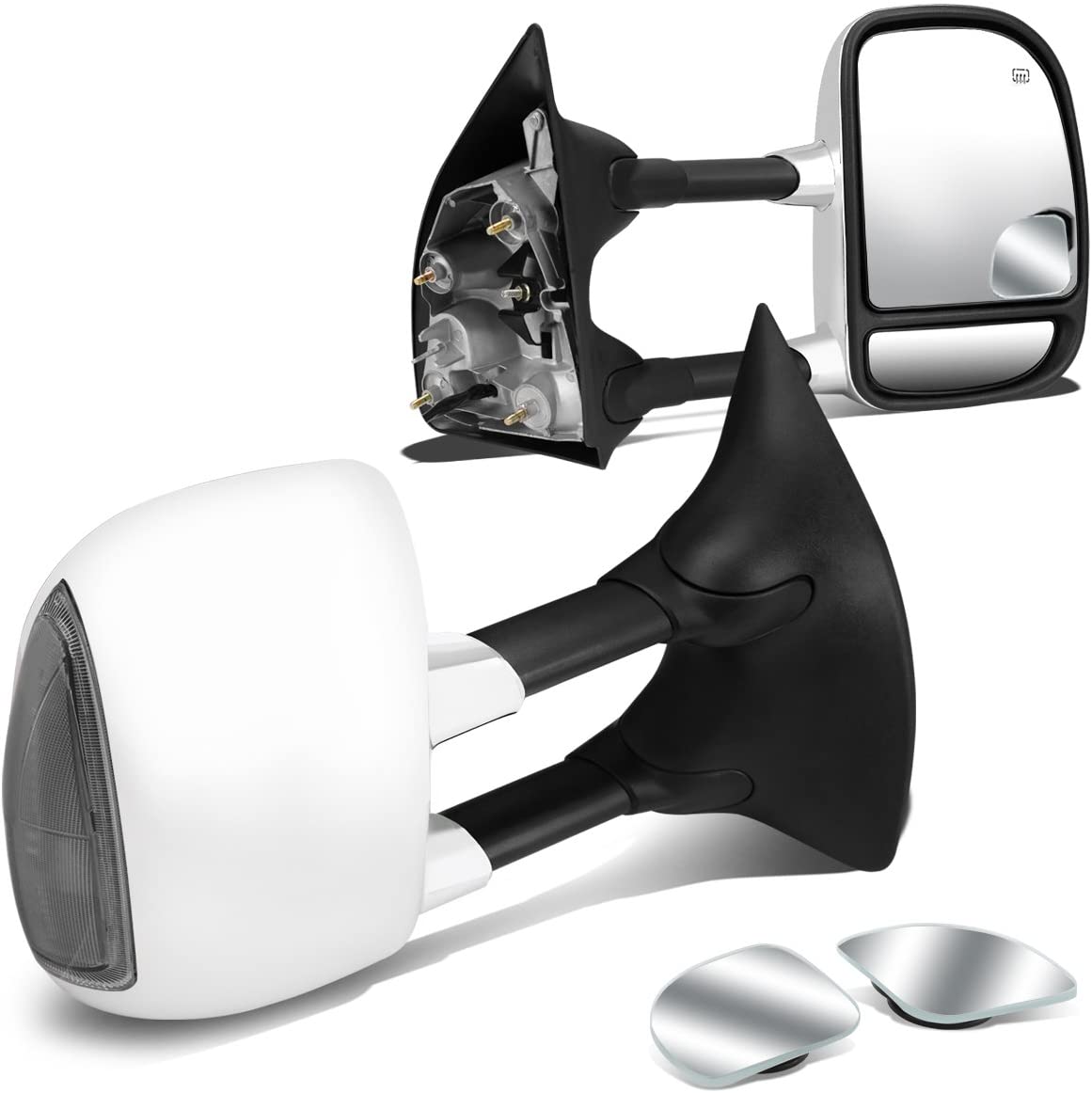 Replacement for Super Duty F250-F550 Heated Power Signal Extendable Chrome Towing Side+Corner Blind Spot Mirror