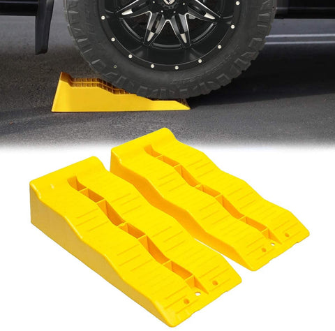 VaygWay Leveling Ramp Car RV – Camper Trailer Leveler Wheel Chock – Stabilizing Uneven Ground and Parking – 2 Pk Yellow Auto Blocks