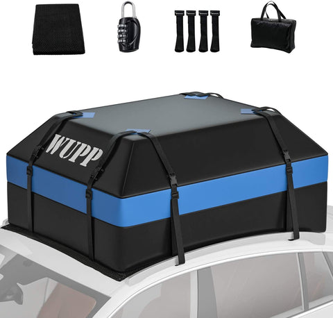 WUPP Car Rooftop Cargo Carrier Bag, Expandable 15 to 19 Cubic Feet Waterproof Roof Rack Bag with Anti-Slip Mat, 600D PVC Heavy Duty Soft Roof Luggage Bag for All Vehicle with/Without Rack