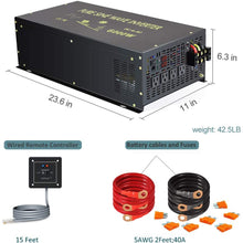 WZRELB 6000W 24V 120V Pure Sine Wave Power Inverter 4 AC Outlets Wired Remote Control,RV, Camping