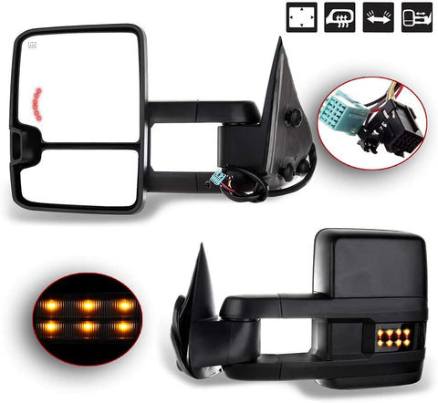 LSAILON Towing Mirrors Fit for 2003-2006 Chevy GMC Sierra Pickup Yukon XL Yukon Denali Cadillac Escalade All Model Tow Mirrors With LH Side and RH Side Power Heated LED Turn Signal Clearance Light