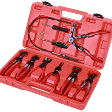 9PC Hose Clamp Clip Plier Set Auto Part Flexible Hose Clamp Pliers Tool Set Swivel Jaw Flat Angled Band Automotive Tools (Red, 9PC)