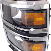Headlight Assembly Compatible with 2014-2015 Chevrolet Silverado Halogen WT/LT Models CAPA Driver Side