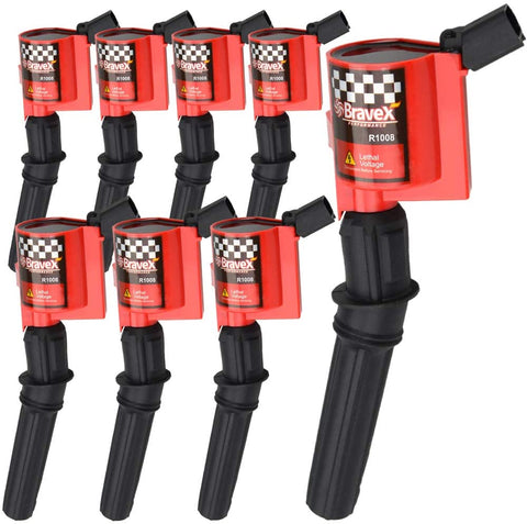 High Performance Ignition Coil 8 Pack For Ford F-150 F-250 F-350 4.6L 5.4L V8 CROWN VICTORIA EXPEDITION MUSTANG LINCOLN MERCURY Upgrade Compatible with DG508 DG457 DG472 DG491 (RED)
