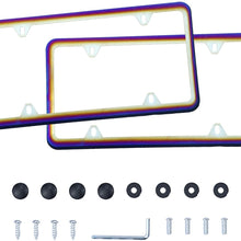 LivTee 4 Holes Colorful Roasted Blue Stainless Steel License Plate Frames, 2 PCS Car Licence Plate Covers Slim Design with Bolts Washer Caps for US Vehicles