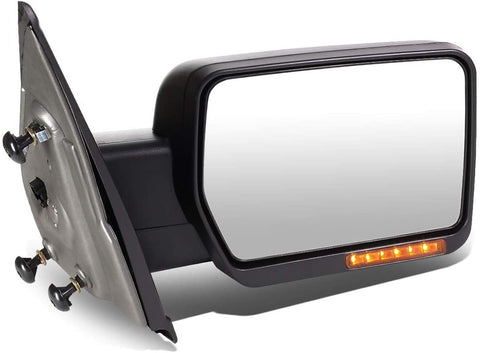 Right Passenger Side Black Manual Folding w/Amber LED Turn Signal Light Towing Mirror Replacement for Ford F-150 04-14