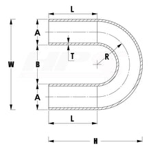 HPS AT180-250-CLR-325 6061 T6 Aluminum Elbow Pipe Tubing, 16 Gauge, 180 Degree U Bend, 2.5" OD, 0.065" Wall Thickness, 3.25" Center Line Radius