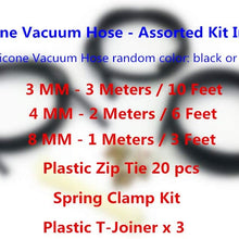 I33T High Temperature Vacuum Silicone Hose, Engine Room Dress Up DIY Kit Blue, Include 3 Hoses (ID 3mm/4mm/8mm) Vacuum + 3 Plastic T Joiner + 6 Spring Clamp + 30 Plastic Zip Tie