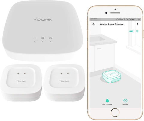Smart Leak Sensors 2 Pack, YoLink 1/4 Mile World's Longest Range Wireless Smart Water Leak Sensor Compatible with Alexa and IFTTT Leak Detector with App Alerts and Remote Monitor, YoLink Hub Included