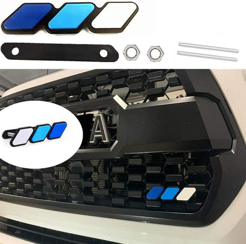 Car front grille logo is suitable for any car with mesh grille or slotted grille (blue + white)