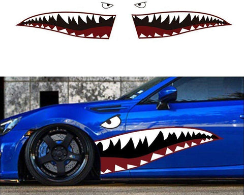 iJDMTOY Complete Set 60-Inch Full Size Shark Mouth w/Eye Die-Cut Vinyl Decals for Car (Left & Right)