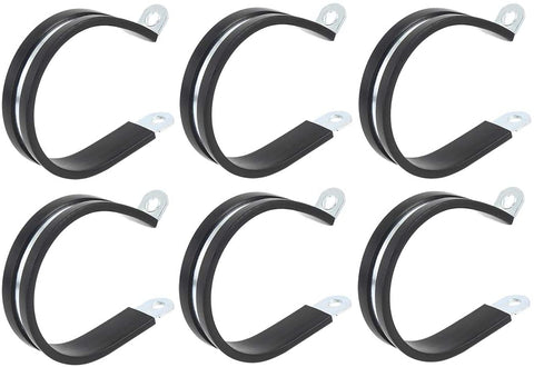 X AUTOHAUX 6pcs 60mm 2.36 Inch R Shape Automotive Galvanized Iron Cable Clamp Rubber Cushioned Insulated Clamp Metal Clamp for Tube Pipe Wire Installation