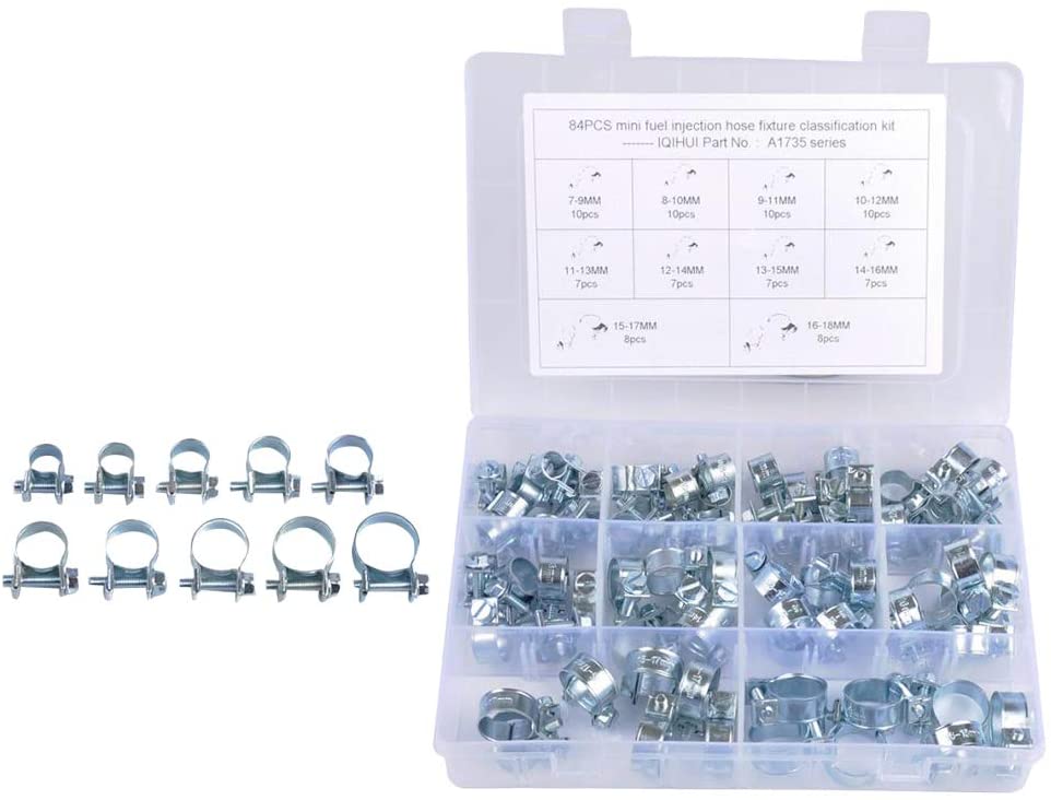 84Pcs/Set 10 Sizes Mini Fuel Line Hose Clamps Assortment Kit, Clamp Range: 7-18mm (2.7-7inch)