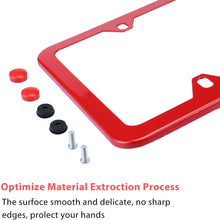 LivTee 4 Holes Stainless Steel License Plate Frames, 2 PCS Car Licence Plate Covers Slim Design with Bolts Washer Caps for US Vehicles, Red