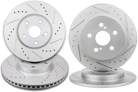 AUTOMUTO Brake Rotors Kit 4pcs Drilled Slotted Discs Brake Rotors fit for 2009-2010 for Pontiac Vibe,2009-2019 for Toyota Corolla,2009-2013 for Toyota Matrix
