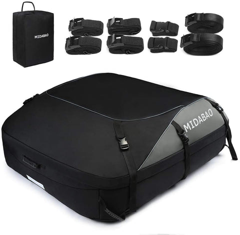 MIDABAO Car Top Carrier Roof Bag by Waterproof 1200-Denier Polyester Material - 100% Waterproof & Coated Zippers 20 Cubic ft - for Cars with or Without Racks