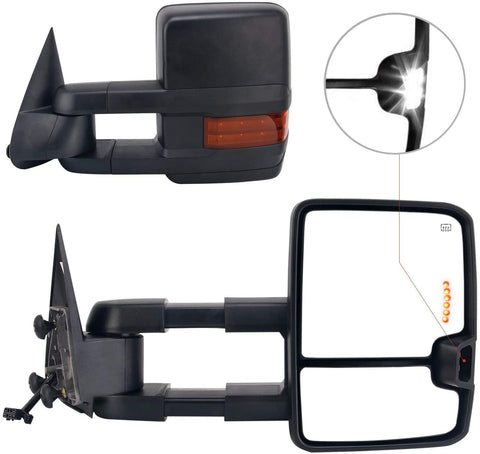 Perfit Zone 2007-2014 Silverado Towing Door Side Mirrors Power Heated LED Signal Lamps Passenger Right Side Driver Left Side Tow Mirror Pair Set