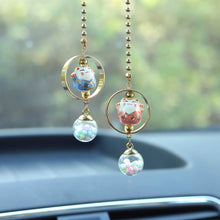 Lucky Cat Car Charm pendant Rear View Mirror Pendant Porcelain Figurine Hanging Pendant Car Accassories (Blue & Pink)