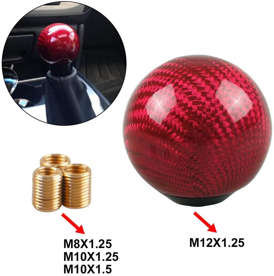 RYANSTAR Universal Shift Knob Gear Shifter Knobs with 3 Adapters Shifter Level Stick Carbon Fiber Style Round Ball Red