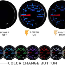 GlowShift Tinted 7 Color 100 PSI Fuel Pressure Gauge Kit - Includes Electronic Sensor - Black Dial - Smoked Lens - For Car & Truck - 2-1/16" 52mm