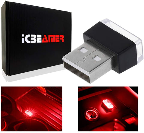 ICBEAMER [ Color:Red Universal USB Interface Plug-in Miniature Night Light LED Car Interior Trunk Ambient Atmosphere