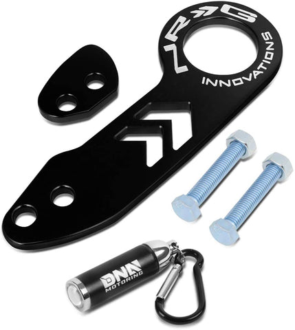 NRG Innovations TOW-110BK Lightweight Aluminum Rear Bumper Towing Tow Hook Ring Adapter + LED Keychain Flashlight
