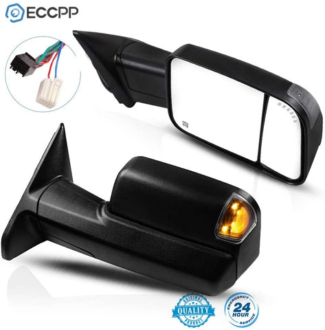 ECCPP Towing Mirrors Fit for Dodge Ram 1500 2500 3500 2009-2017 Tow Mirrors with Left Right Side Power Heated Puddle Light Lens with LED Light