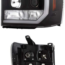 For 2007-2014 GMC Sierra 1500 2500 3500 LED [C-Tube Bar] Black Projector Headlight Driver Left + Passenger Rligh Pair
