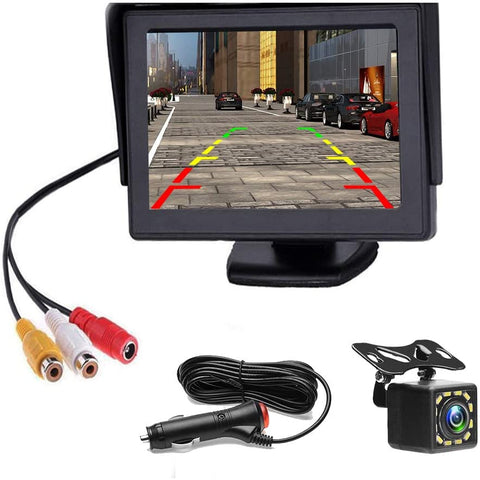Backup Camera 4.3 Inch HD 720P Car Backup Camera for Cars,Trucks,Pickups,Suvs Easy Installation Waterproof Night Vision 12 LED Rear Backup Camera One Power System Reverse/Continuous Use Grid Lines